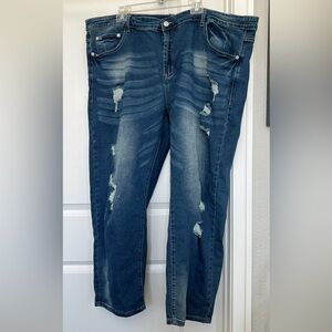 SHEIN Blue Distressed Boyfriend Jeans